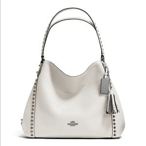 Coach Edie Bag w Studs, White Leather.