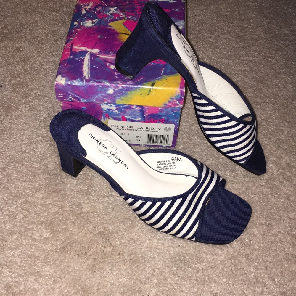 Striped kitten heel sandals