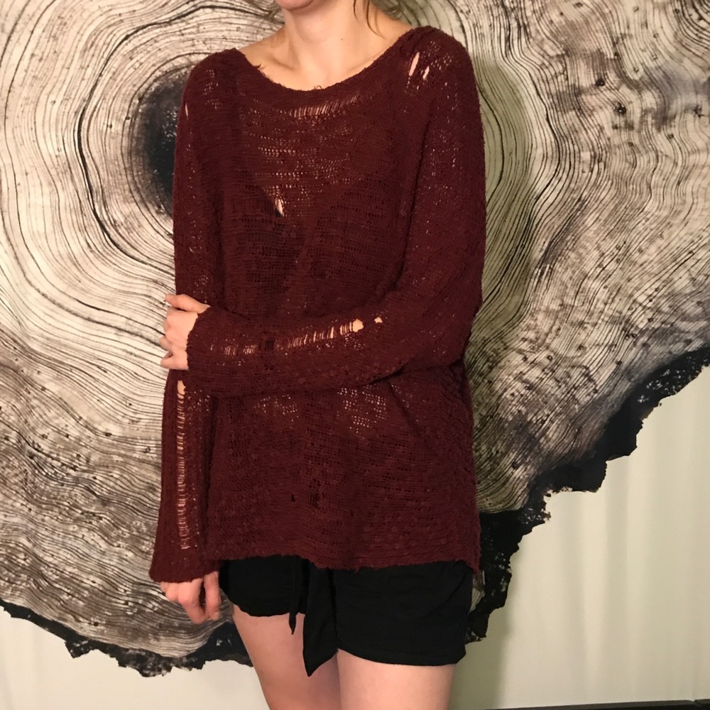 Torn burgundy relaxed fit sweater
