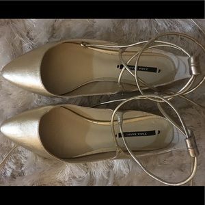 Zara Metallic Gold Lace Up Flat Size 37