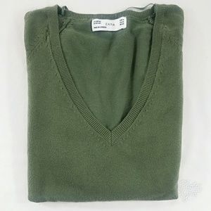 Olive Zara V Neck Olive Green Sweater