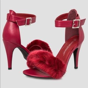 ON HOLD!!! Wide Width Fur Ankle Strap Sandals