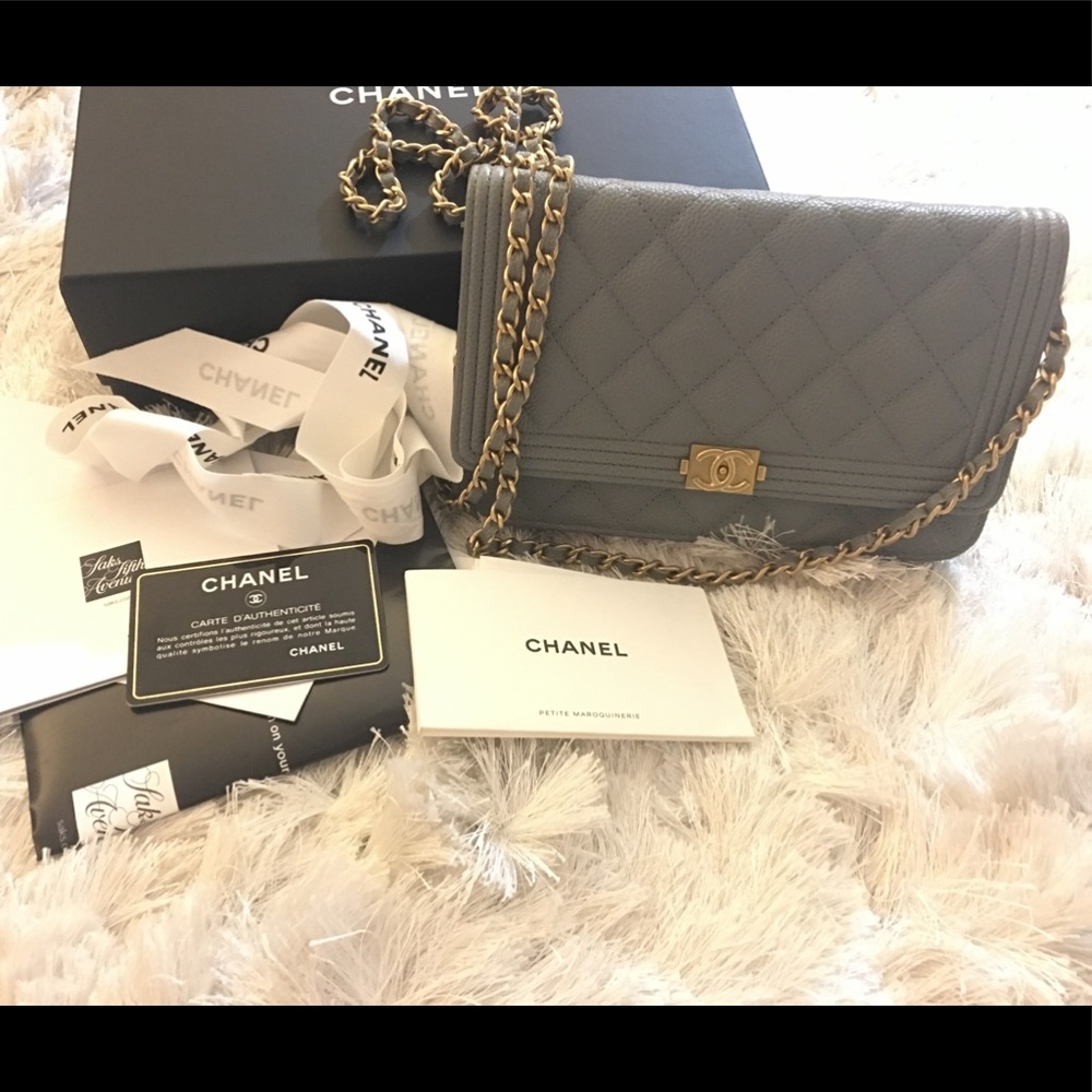🚫SOLD! Chanel Grey Caviar Boy Wallet On Chain WOC