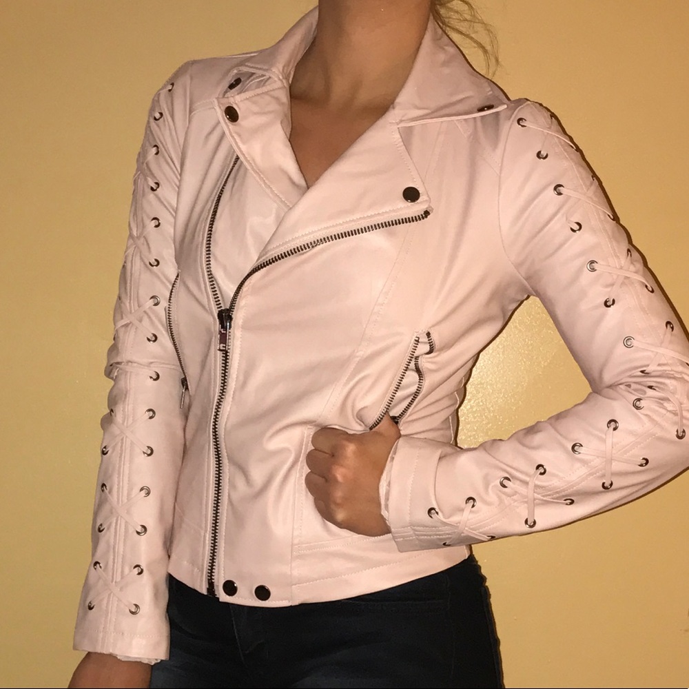Coffee Shoppe Blush Pink Pleather Jacket