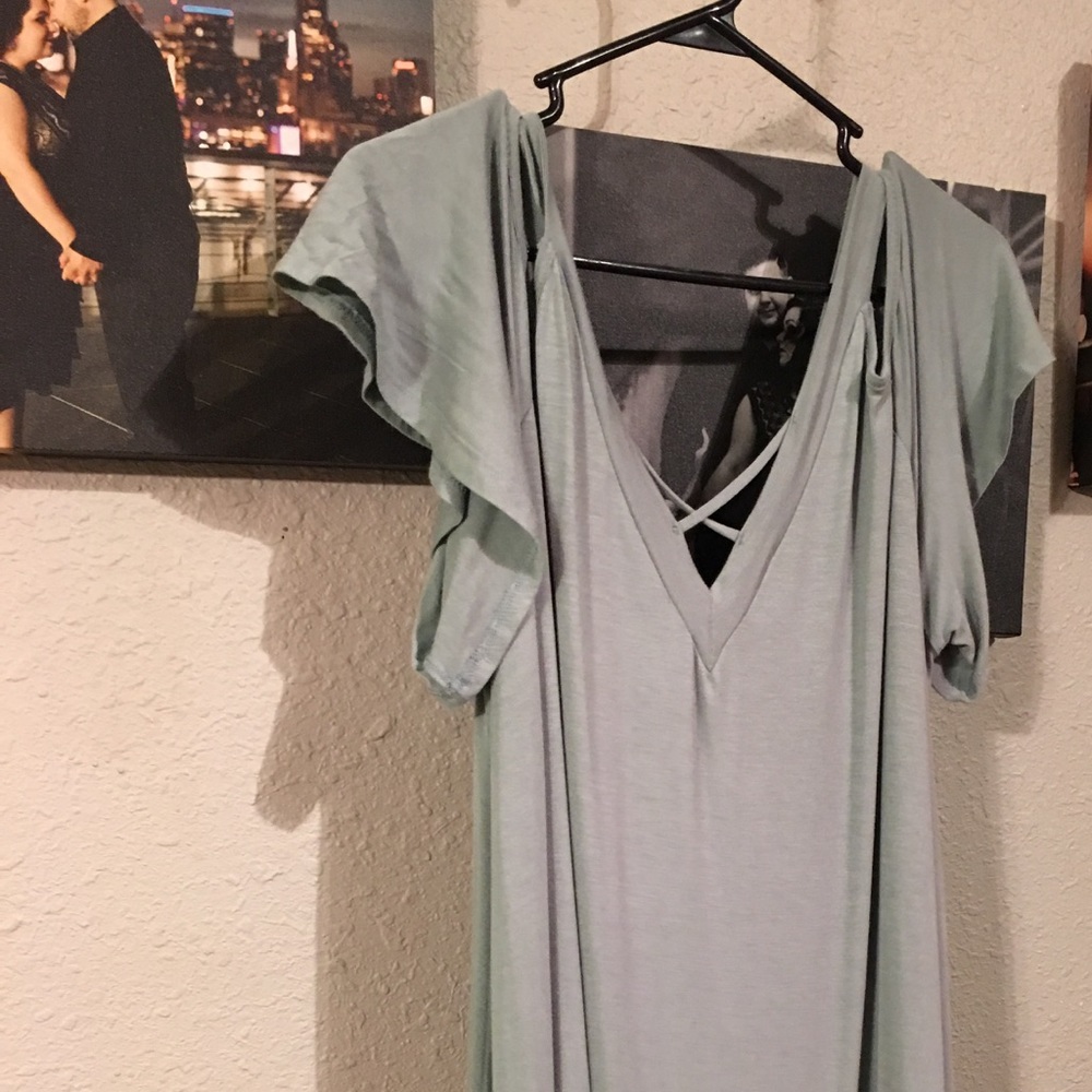 Emerald sage green blouse cut off sleeves