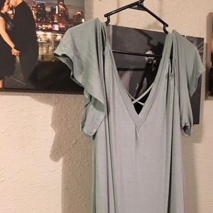 Emerald sage green blouse cut off sleeves