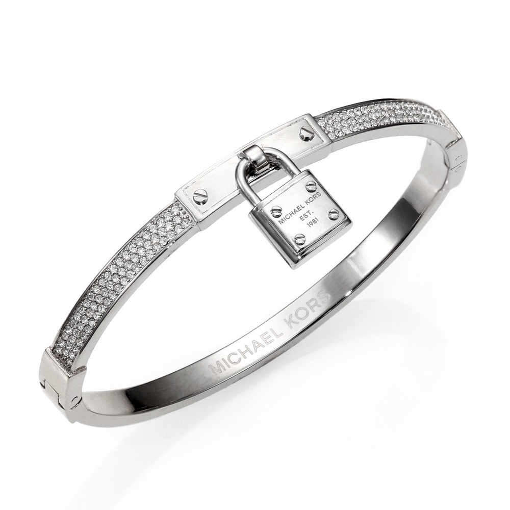 Brilliance Padlock Pavé Charm Bangle Bracelet