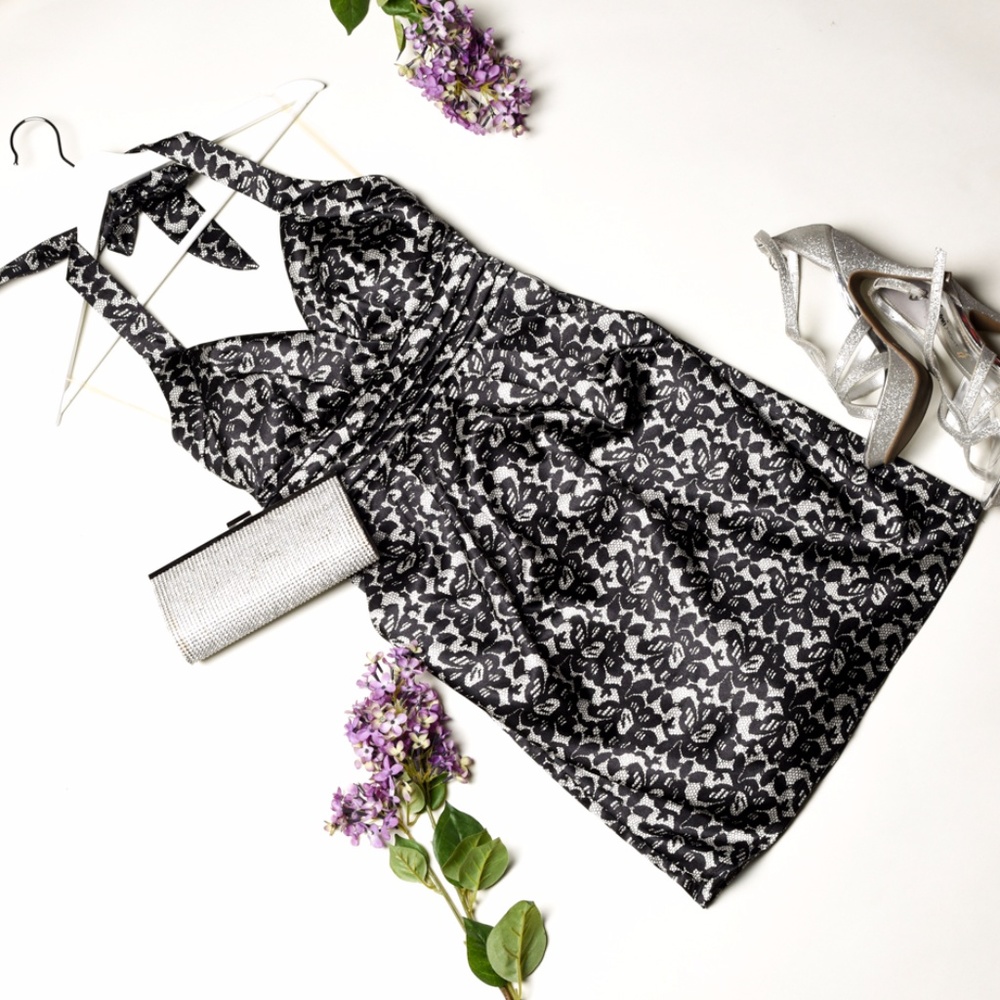 ⭐HP⭐Elegant RUBY ROX Black Floral Dress Halter - 7 - Picture 1 of 7