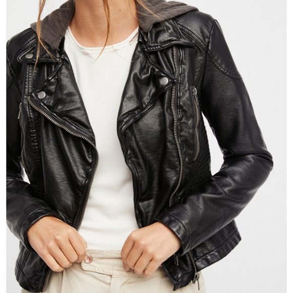 Free People Hooded Vegan Leather Jacket - Picture 2 of 8