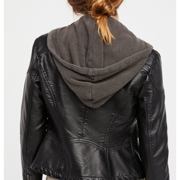 Free People Hooded Vegan Leather Jacket - Picture 3 of 8