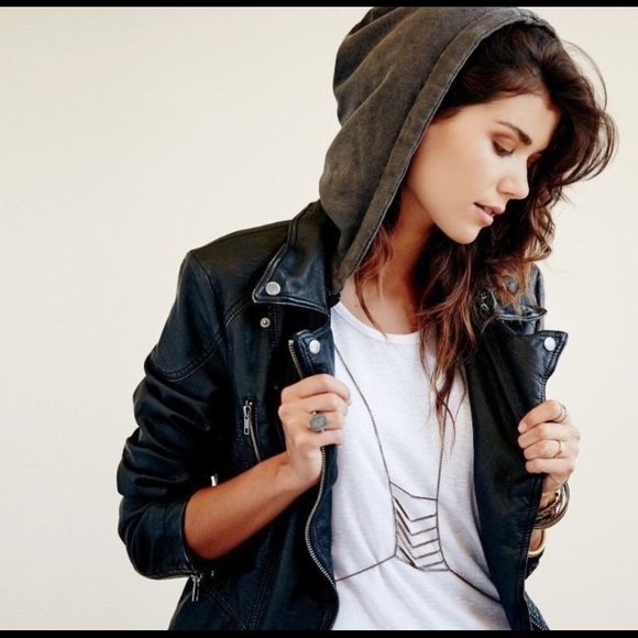 Free People Hooded Vegan Leather Jacket - Picture 4 of 8