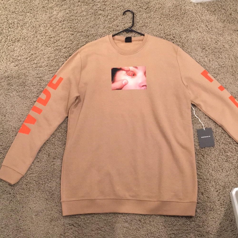 Dropdead Wide Eyes Crewneck tan sweater jacket