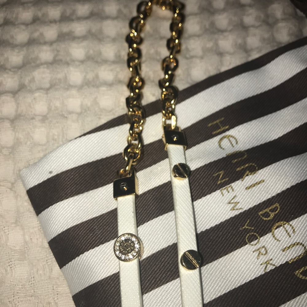 Henri Bendel yellow gold & white leather bracelet!