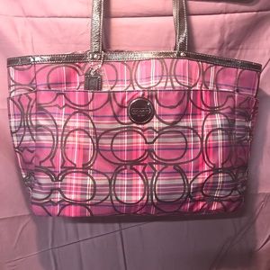 Coach F15464 Xl Sig Tartan Purple Black Plaid Tote