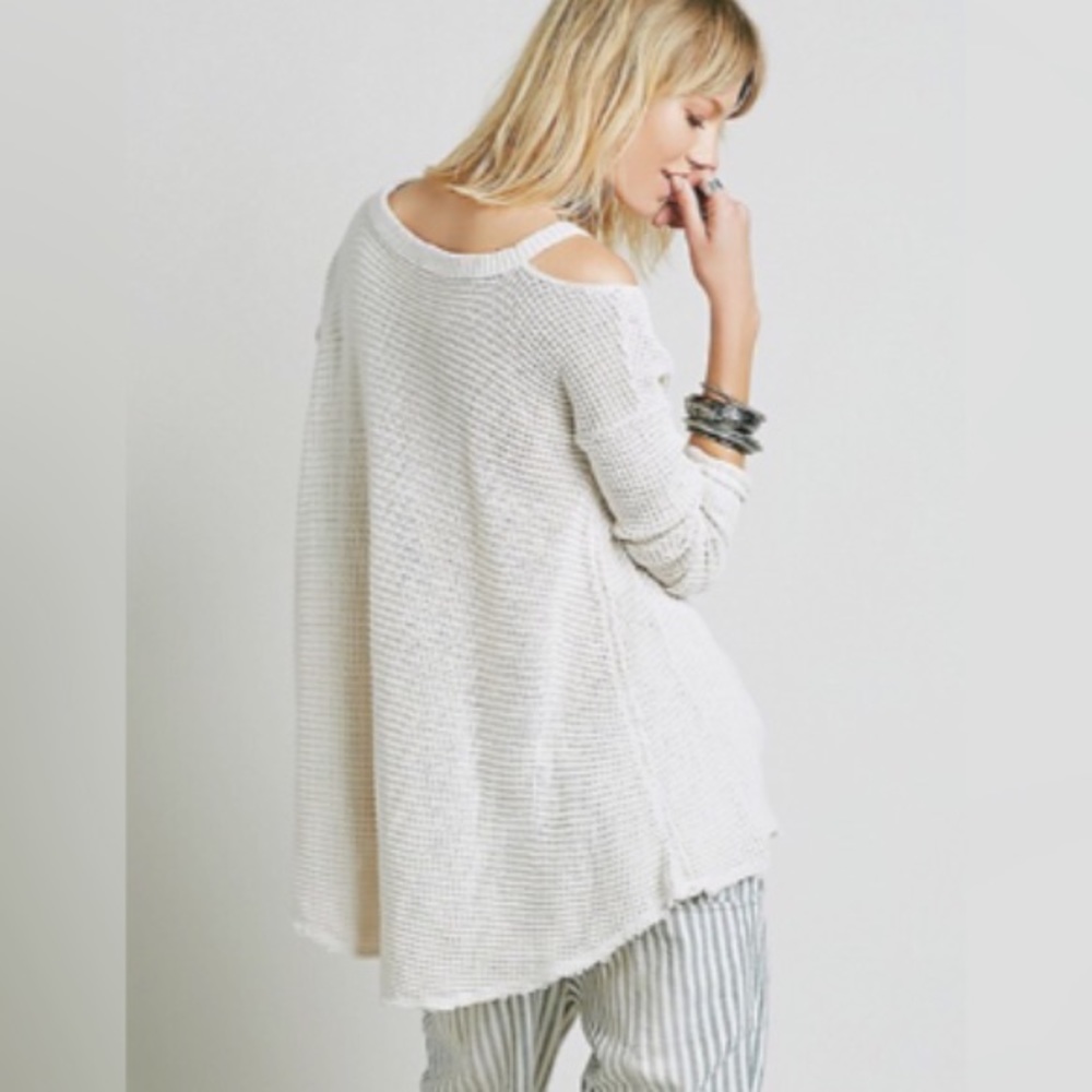 Moonshine SWEATER Ivory Waffle Knit Thermal  Tunic - Picture 3 of 4