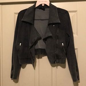 Cropped cotton motorcycle jacket