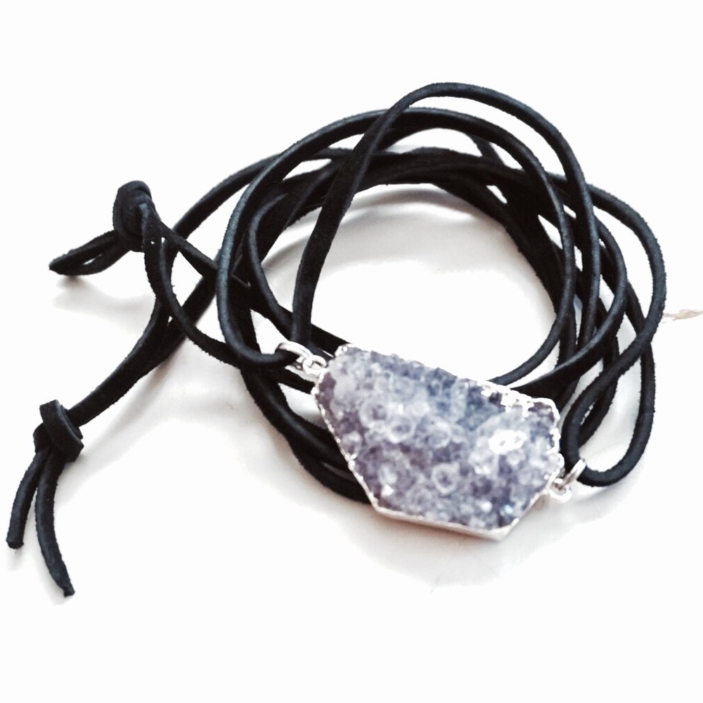 Amethyst leather wrap bracelet