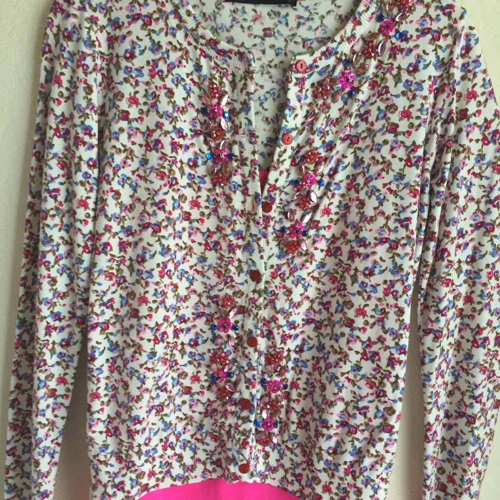 Charming embellished floral print cardigan