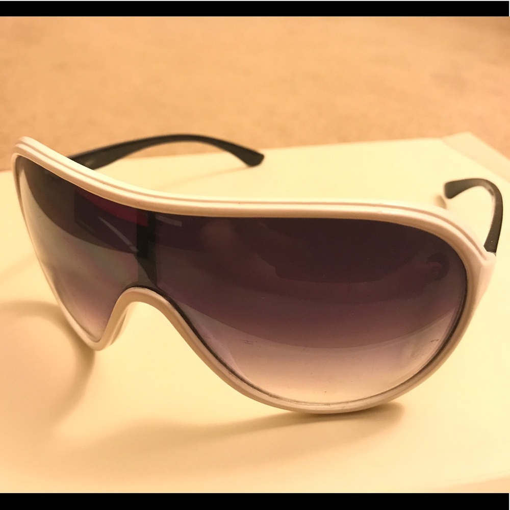 White-rimmed Sunglasses with Purple Tint