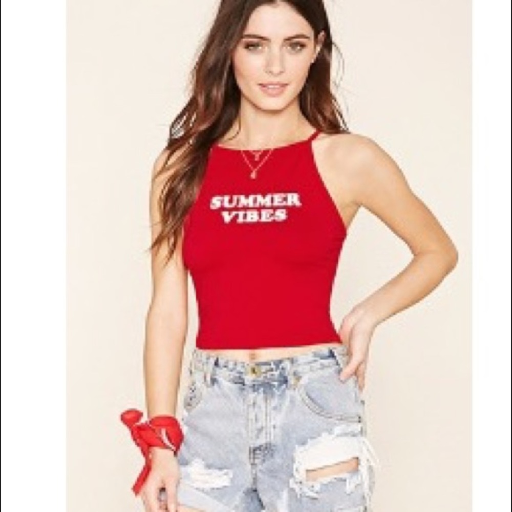 Cute Crop top red " summer vibes"