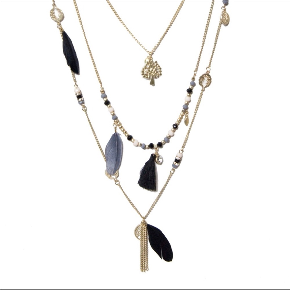 Black Three Layer Charm Necklace