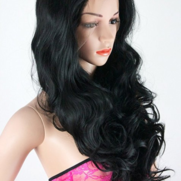 Black Wavy Curly Lace Front Wig - inches