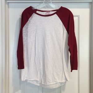 Red and white baseball tee