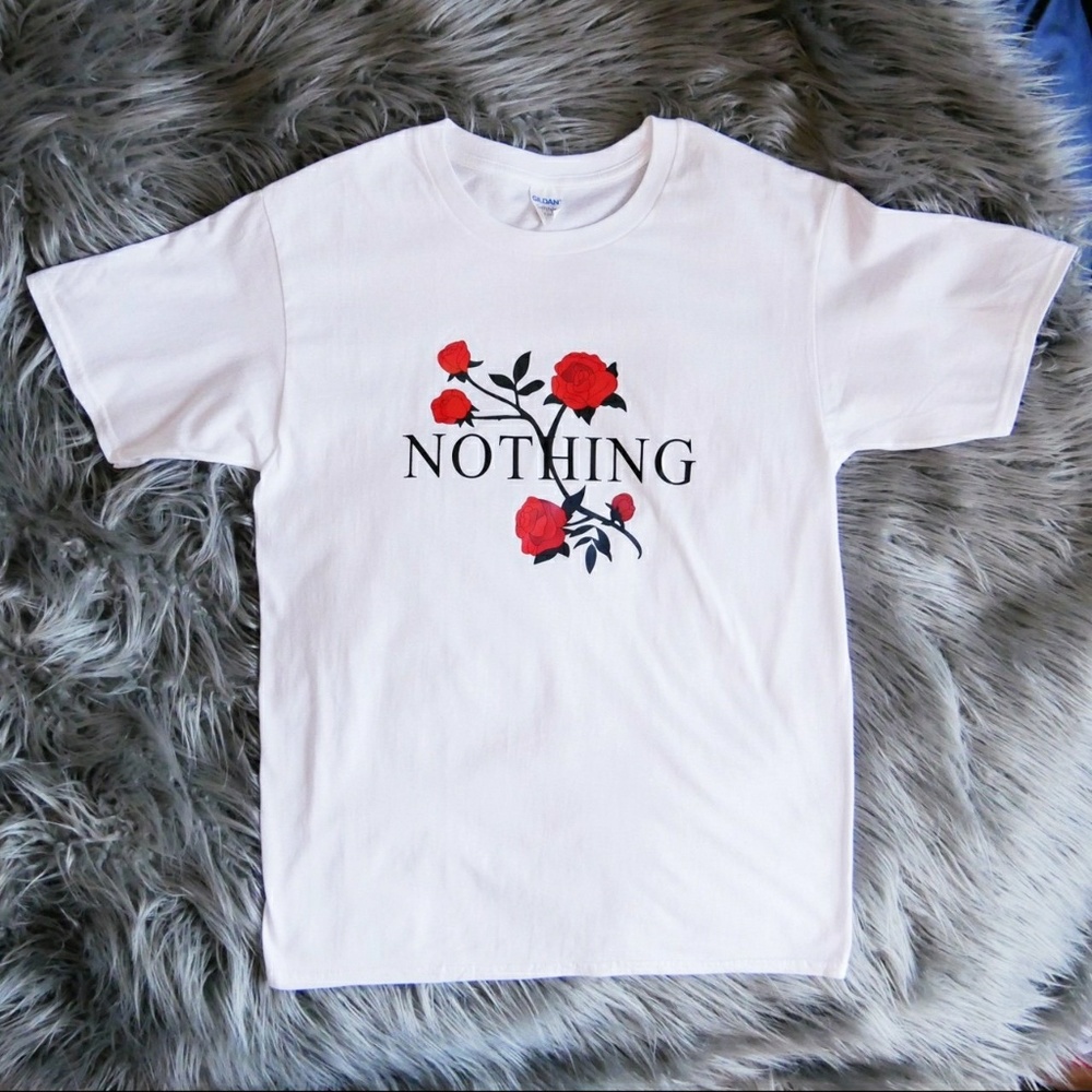 ✖SOLD✖ Nothing Rose Grunge Graphic Tee, White - Picture 1 of 3