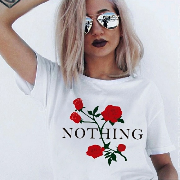 ✖SOLD✖ Nothing Rose Grunge Graphic Tee, White - Picture 3 of 3