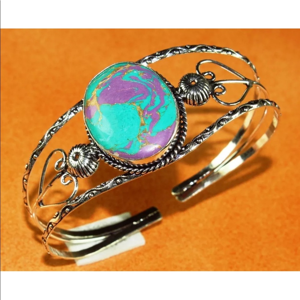 Rainbow cal-silica 925 silver gemstone bangle