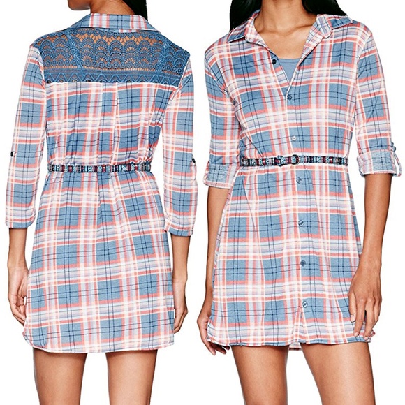 3-PIECE Crochet Back Plaid Dress, Belt & Slip NWT - Picture 8 of 8