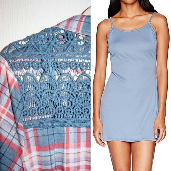 3-PIECE Crochet Back Plaid Dress, Belt & Slip NWT - Picture 2 of 8