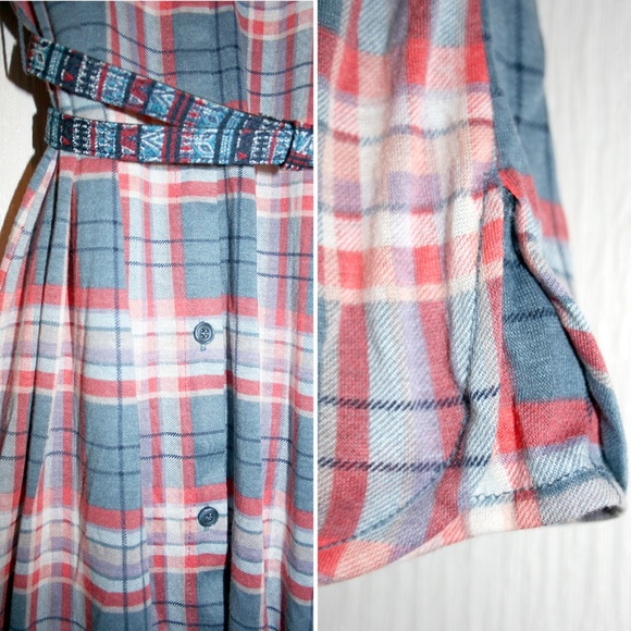 3-PIECE Crochet Back Plaid Dress, Belt & Slip NWT - Picture 3 of 8
