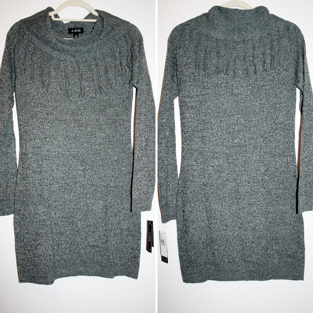 1 LEFT⚡ Fringe Cowl Neck Bodycon Sweater Dress NWT - Picture 4 of 8