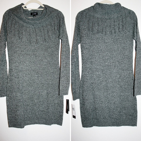 1 LEFT⚡ Fringe Cowl Neck Bodycon Sweater Dress NWT - Picture 4 of 8