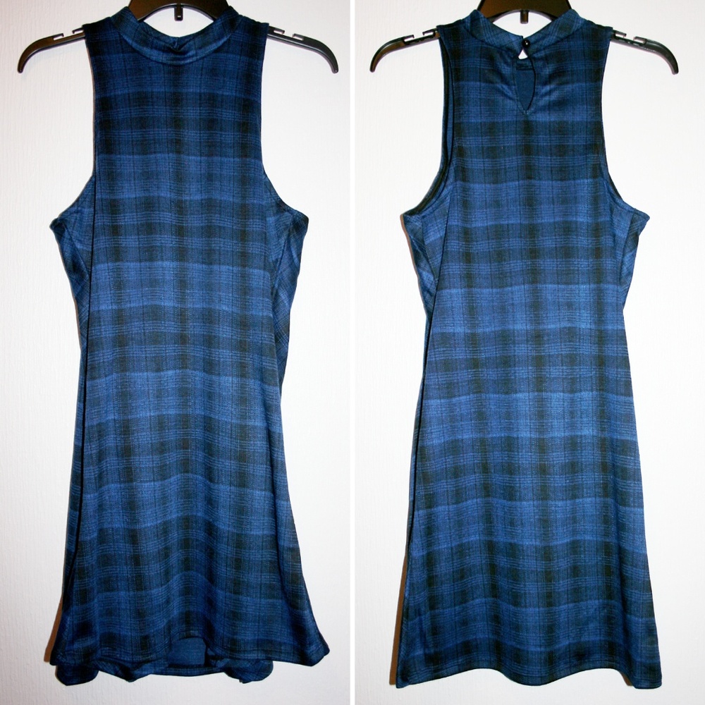 Plaid Mock Neck Swing Dress NWOT - Picture 3 of 7