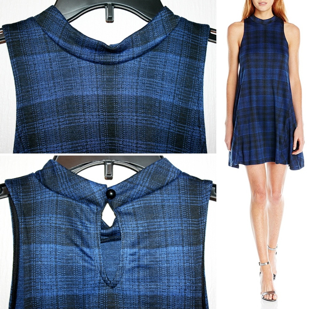 Plaid Mock Neck Swing Dress NWOT - Picture 2 of 7