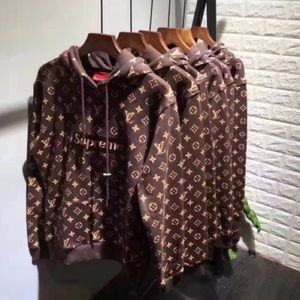 supreme x lv hoodie brown