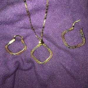 Gold earrings and necklace