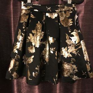 Metallic Floral Skater Skirt