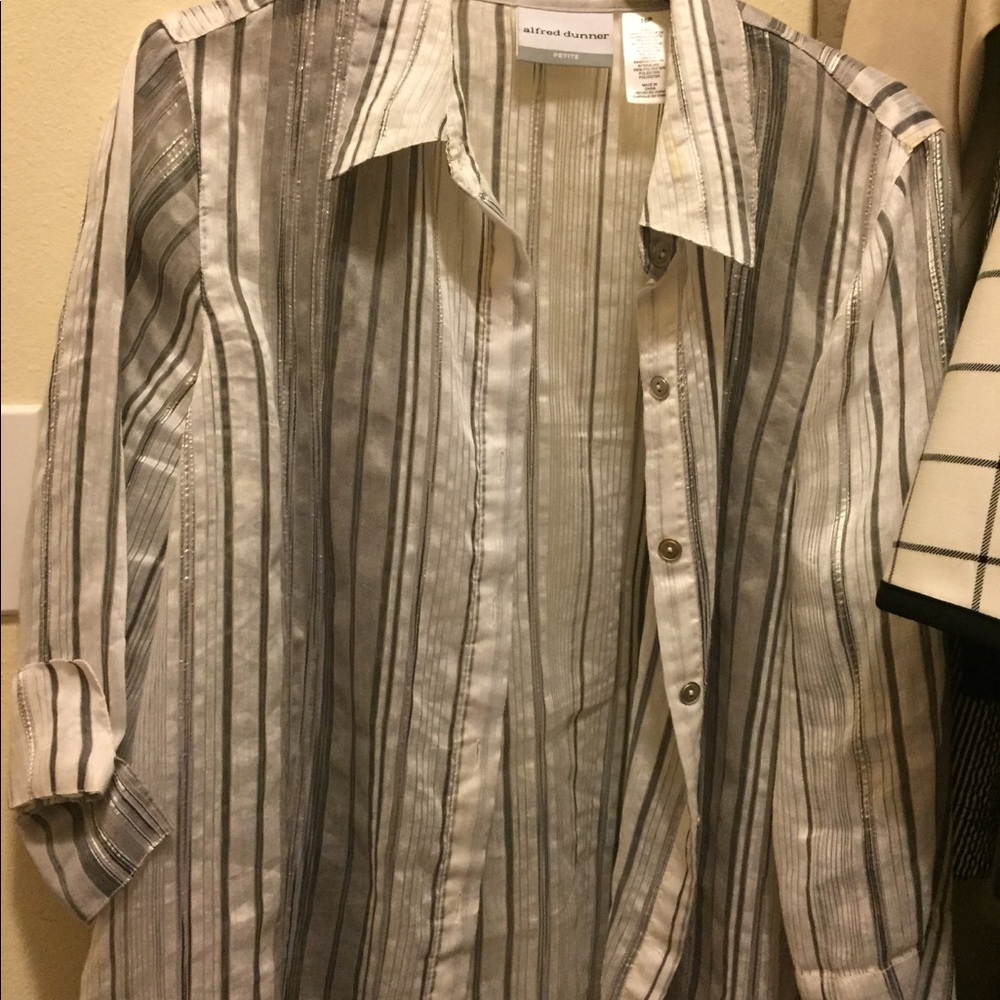 Silver gray streaked top
