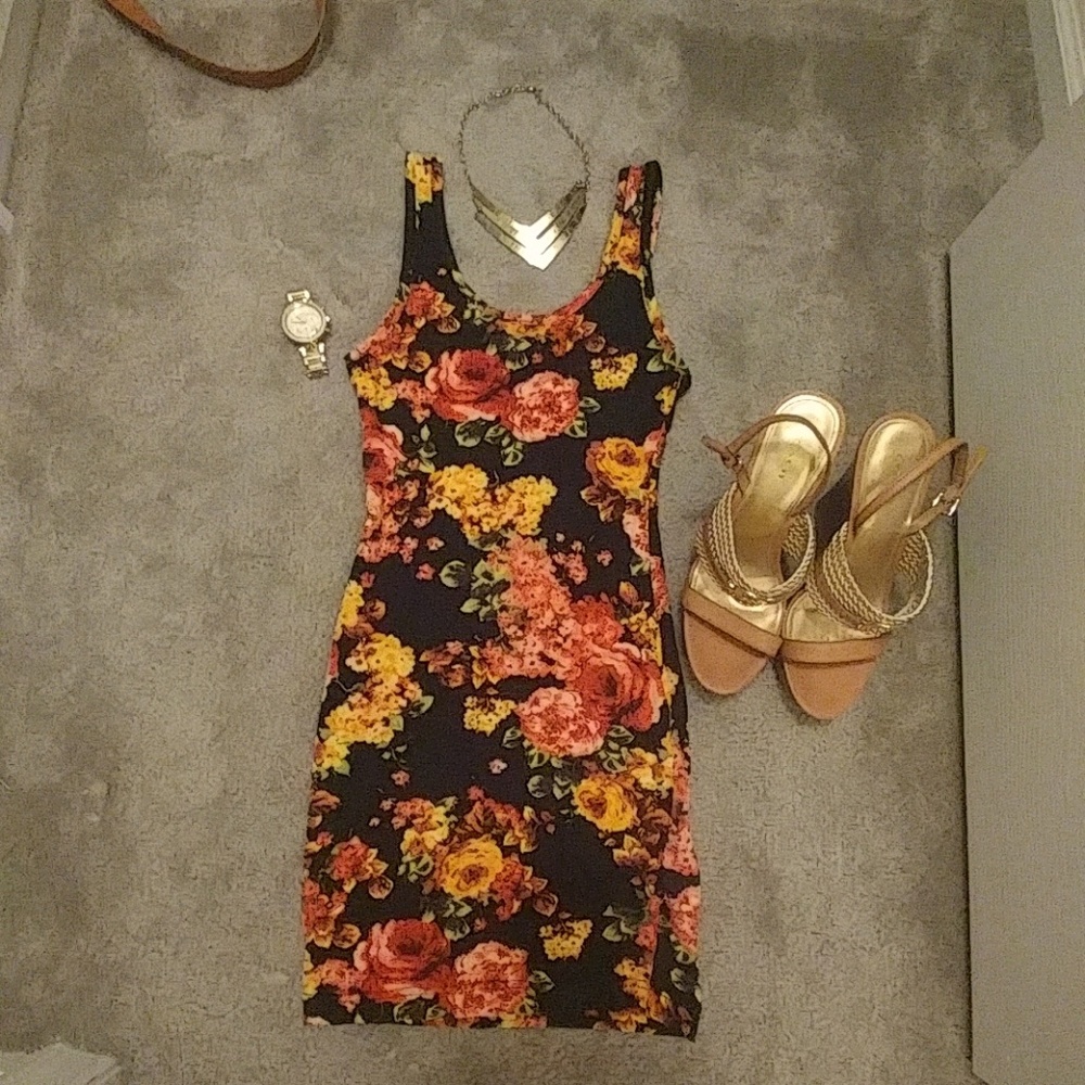 Floral mini dress tunic tank small bodycon