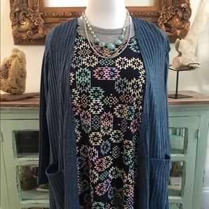 NWT XS LuLaRoe Ribbed Denim Blue Sarah Duster