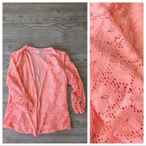 Coral Pink Charlotte Russe Lightweight Lace Blazer