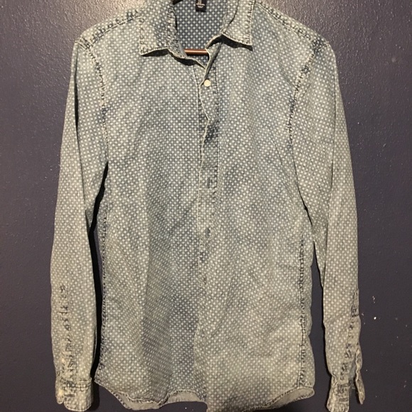 Vintage Style Button down. Light printed denim- S - Picture 1 of 2