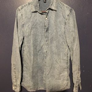 Vintage Style Button down. Light printed denim- S