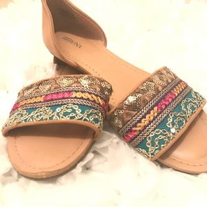 Open Toe Sequined Flats