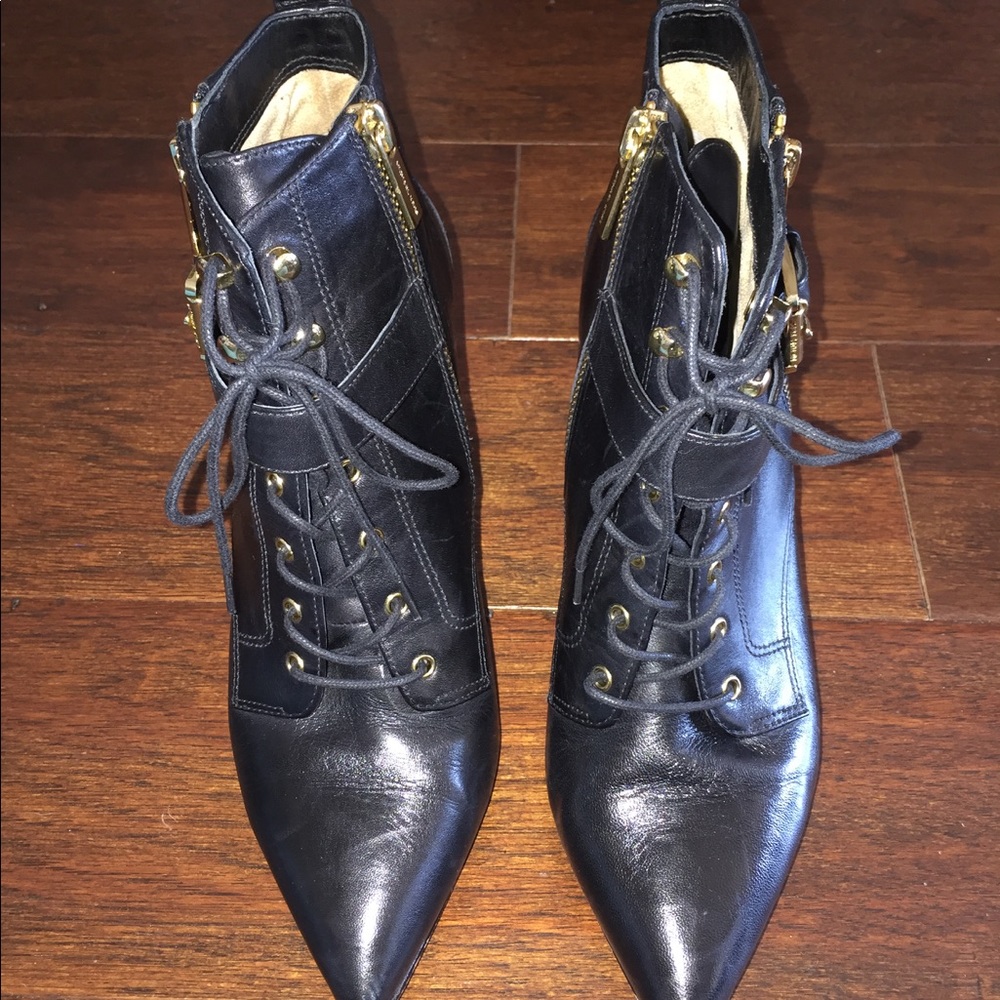 Michael Kors LaceUp Black Booties with gold detail