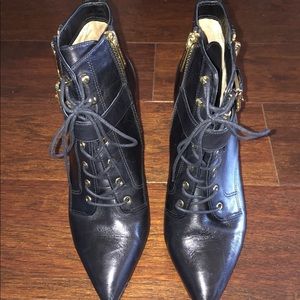 Michael Kors LaceUp Black Booties with gold detail