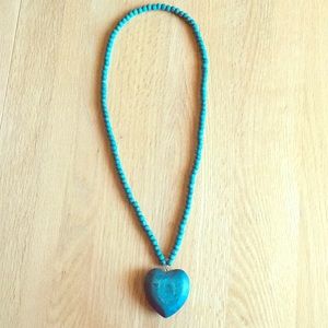 Teal wooden heart necklace